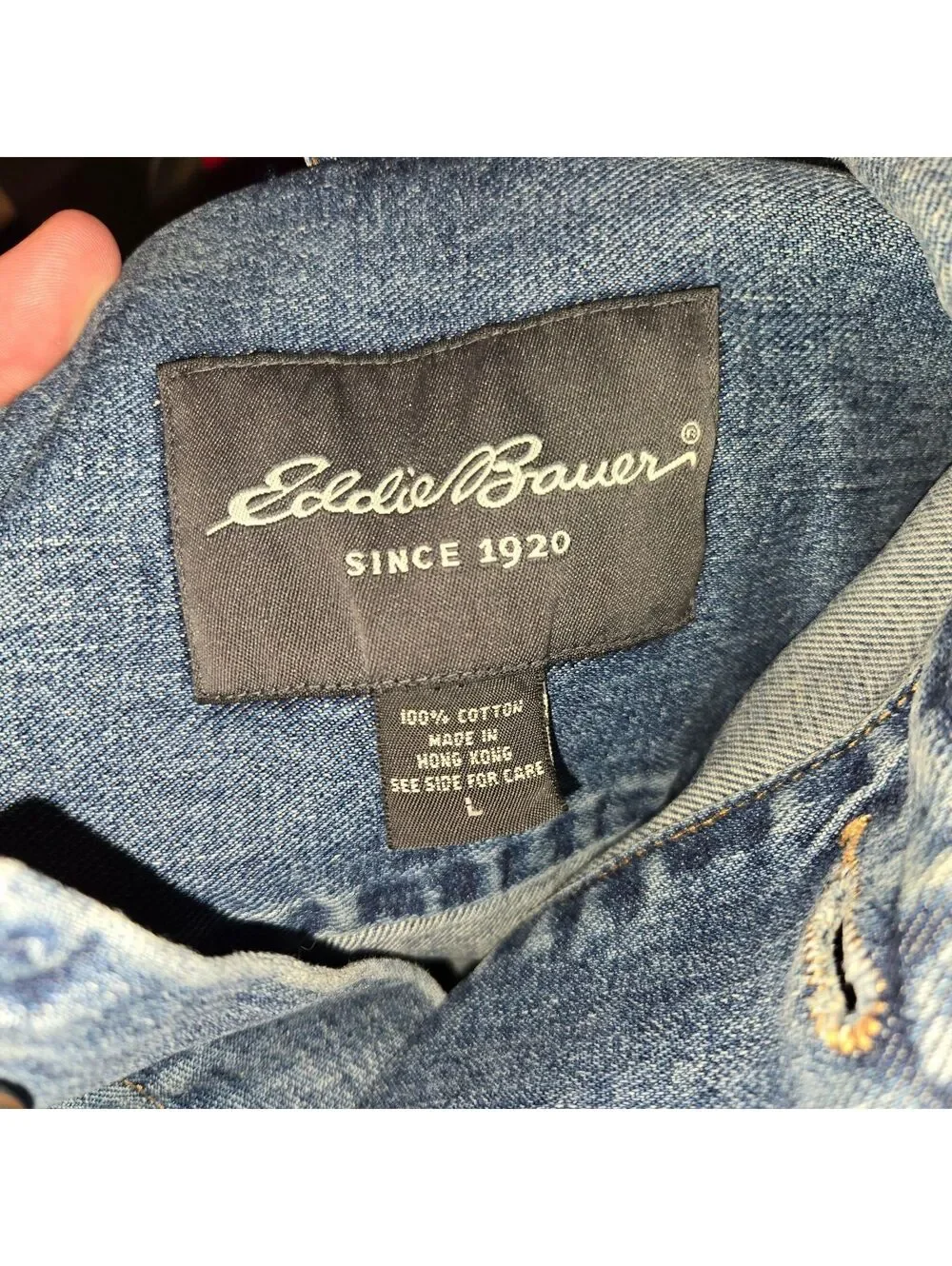 Vintage Eddie Bauer Denim Jacket Men's Large Made in Hong Kong 1980's